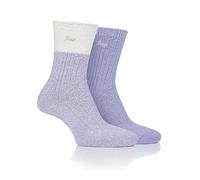 Jeep 2 Pack Ladies Supersoft Warm Ribbed Thick Hiking Boot Socks - Cream / Lilac - 4-8 UK