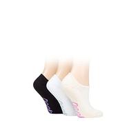 Jeep 3 Pack Ladies Anti Blister Bamboo No Show Socks with Non Slip Heel Grip - 4-8 UK - Cream / Black / White