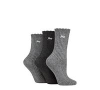 Jeep Ladies Bamboo Scalloped Top Socks 3 Pack Black/Charcoal 4-8