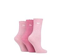 Jeep Ladies Bamboo Scalloped Top Socks Pack of 3 Cerise/Cream 4-8