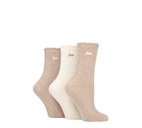 Jeep Ladies Bamboo Scalloped Top Socks Pack of 3 Taupe/Cream 4-8