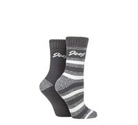 Jeep Ladies Cushioned Brushed Thermal Boot Socks Pack of 2 Slate/Cream 4-8