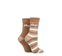 Jeep Ladies Cushioned Brushed Thermal Boot Socks Pack of 2 (Tan/Cream, 4-8)