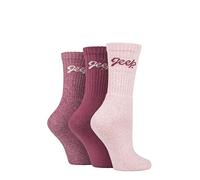 Jeep Ladies Cushioned Foot Cotton Boot Socks Pack of 3 Rose/Cream 4-8