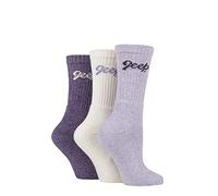 Jeep Ladies Cushioned Foot Cotton Boot Socks Pack of 3 Violet/Cream 4-8