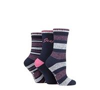Jeep Ladies Performance Full Cushion Striped Boot Socks Pack of 3 Navy/Rose/Cream 4-8