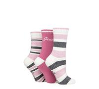 Jeep Ladies Performance Full Cushion Striped Boot Socks Pack of 3 Rose/Cerise/Cream 4-8