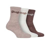 Jeep Ladies Ribbed Outdoor Boot Socks - 3 Pack, Reinforced Heel and Toe Hiking Socks - 4-8 UK - Tan / Cream