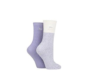 Jeep Ladies Super Soft Cable Knit Boot Socks Pack of 2 Lilac/Cream 4-8