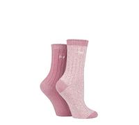 Jeep Ladies Super Soft Ribbed Boot Socks Pack of 2 Rose/Cream 4-8