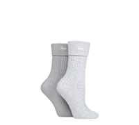 Jeep Ladies Super Soft Turn Over Top Polyester Boot Socks Pack of 2 Slate/White 4-8