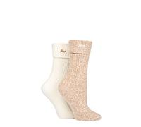 Jeep Ladies Super Soft Turn Over Top Polyester Boot Socks Pack of 2 Taupe/Cream 4-8