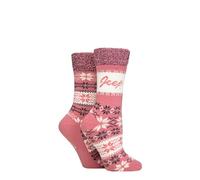 Jeep Ladies Thermal Boot Socks - Fluffy Cuff Soft Top Fairisle Patterned Cushioned Warm Winter Socks for Walking, Hiking & Outdoor Wear 2 Pair Multipack Size 4-8 Rose/Slate