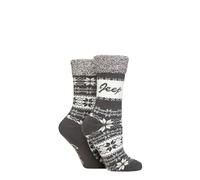 Jeep Ladies Thermal Boot Socks - Fluffy Cuff Soft Top Fairisle Patterned Cushioned Warm Winter Walking, Hiking & Outdoor 2 Pair Size 4-8 Slate/Cream