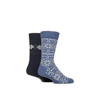 Jeep Men’s 2 Pair Fair Isle Thermal Boot Socks - Brushed Inside, Thick Cushioned, Warm & Breathable with Reinforced Heel & Toe, Outdoor Winter Comfort, Size UK 6-11 Midnight/Blue
