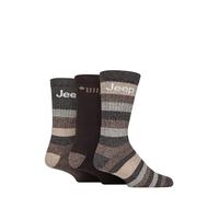 Jeep Men’s 3 Pair Striped Cotton Rich Cushioned Boot Socks - Durable Breathable Crew Length Outdoor Walking Footwear for Work or Hiking - Size 6-11 Brown/Earth 6-11