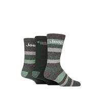Jeep Men’s 3 Pair Striped Cotton Rich Cushioned Boot Socks - Durable Breathable Crew Length Outdoor Walking Footwear for Work or Hiking - Size 6-11 Forest/Green 6-11