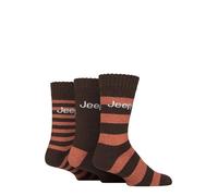 Jeep Men’s 3 Pair Striped Wool Blend Boot Socks - Thick, Warm, Cushioned Outdoor Walking & Hiking Socks with Reinforced Heel & Toe, Breathable Comfort, Size UK 6-11 Brown/Ochre