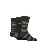 Jeep Men’s 3 Pair Striped Wool Blend Boot Socks - Thick, Warm, Cushioned Outdoor Walking & Hiking Socks with Reinforced Heel & Toe, Breathable Comfort, Size UK 6-11 Black/Green