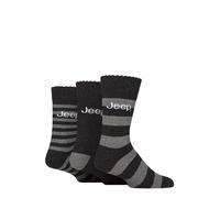 Jeep Men’s 3 Pair Striped Wool Blend Boot Socks - Thick, Warm, Cushioned Outdoor Walking & Hiking Socks with Reinforced Heel & Toe, Breathable Comfort, Size UK 6-11 Black/Charcoal