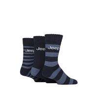 Jeep Men’s 3 Pair Striped Wool Blend Boot Socks - Thick, Warm, Cushioned Outdoor Walking & Hiking Socks with Reinforced Heel & Toe, Breathable Comfort, Size UK 6-11 Navy/Blue