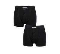 Jeep Men’s Plain Cotton Fitted Button Front Boxer Shorts, Underwear for Him, Stretch Fit Boxer Trunks Pack of 2 - Black/Black Extra Large