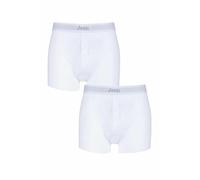 Jeep Men’s Plain Cotton Fitted Button Front Boxer Shorts, Underwear for Him, Stretch Fit Boxer Trunks Pack of 2 - White Medium
