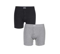 Jeep Men’s Plain Cotton Fitted Button Front Boxer Shorts, Underwear for Him, Stretch Fit Boxer Trunks Pack of 2 - Black/Grey Marl Small
