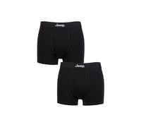 Jeep Men's 2 Pack Cotton Plain Fitted Key Hole Trunk Boxer Shorts in Black | Size: Small Jeep Black S