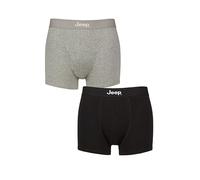 Jeep Mens 2 Pack Plain Fitted Hipster Trunk Cotton Boxer Shorts - Black/Grey Marl X-Large