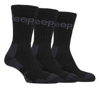 Jeep Mens 3 Pair Terrain Cushion Sole Walking Hiking Work Socks - Black Cotton - Size UK 6-11