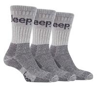 Jeep Mens 3 Pair Terrain Cushion Sole Walking Hiking Work Socks - Stone Cotton - Size UK 6-11