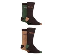 Jeep Mens Boot Socks for Walking, Hiking & Outdoors with Cushioning, Ribbed Cuff, Plain Design, 4 Pairs 6-11 Brown/Green