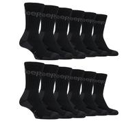 Jeep Mens Luxury Cushioned Cotton Hiking Socks (Multipack Options) - 6-11 UK - Black - 12 Pack