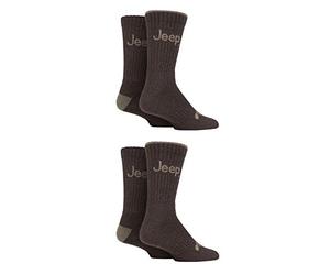 Jeep Mens Performance Plain Ribbed Socks Pack of 4 Brown/Earth 6-11