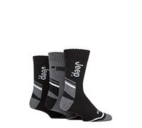 Jeep Mens Performance Poly Cotton Boot Socks Pack of 3 Black/Charcoal/Grey 6-11