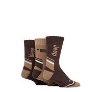 Jeep Mens Performance Poly Cotton Boot Socks Pack of 3 Brown/Earth/Tan 6-11