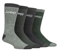Jeep Mens Recycled Cotton Socks 4 Pack Thick Knit Full Cushioned Boot Socks | Extra Padding | Natural Fibre Hosiery | Multi Pair Value Set | Breathable Shoe Layer | Pressure Softening Layer