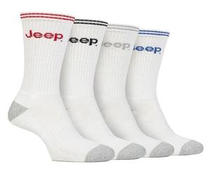 Jeep Mens Sport Crew Socks 4 Pack Cotton Running Socks with Reinforced Heel and Toe (6-11, White)