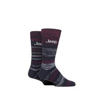Jeep Mens Thermal Boot Socks - Striped Patterned Cushioned, Soft, Breathable, Arch Supports for Walking, Hiking & the Outdoors in a 2 Pair Multipack Size 6-11 Striped Navy/Berry