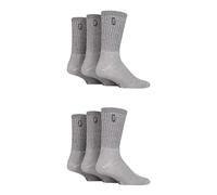 Jeep Mens Vintage Boot Socks - Plain Crew Calf Length Plain Soft Cotton Ribbed Cushioned for Walking, Hiking, Trekking & the Outdoors Size 6-11 6 Pair Multipack Grey