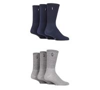 Jeep Mens Vintage Boot Socks - Plain Crew Calf Length Plain Soft Cotton Ribbed Cushioned for Walking, Hiking, Trekking & the Outdoors Size 6-11 6 Pair Multipack Navy/Grey