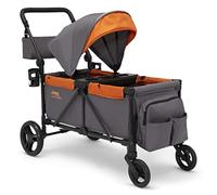 Jeep Sport All-Terrain Stroller Wagon by Delta Children - Includes Canopy, Parent Organizer, Adjustable Handlebar, Snack Tray & Cup Holders, Grey/Bonfire