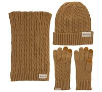 Jeep Unisex's Men's and Women's 3 Piece Cable Knit Scarf, Beanie, and Gloves Set One Size Fits Most Winter Accessory, Tan