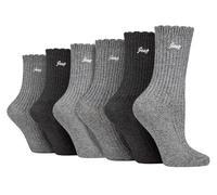 Jeep Women 6 Pack Bamboo Boot Socks Cute Scalloped Top Socks (4-8, Black/Charcoal)