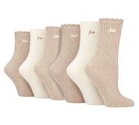 Jeep Women 6 Pack Bamboo Boot Socks Cute Scalloped Top Socks (4-8, Taupe/Cream)