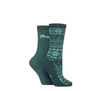 Jeep Women’s 2 Pair Fair Isle Cotton Blend Boot Socks - Soft Breathable Crew Length Outdoor Walking Footwear, Warm Durable Everyday Wear for Boots and Hiking 4-8 Teal/Jade 4-8