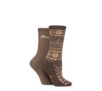 Jeep Women’s 2 Pair Fair Isle Cotton Blend Boot Socks - Soft Breathable Crew Length Outdoor Walking Footwear, Warm Durable Everyday Wear for Boots and Hiking 4-8 Chocolate/Tan 4-8