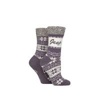 Jeep Women’s 2 Pair Fairisle Soft Top Boot Socks Presented for Gifting Warm Cosy Thick Winter Layers Comfortable Fit Patterned Style Ideal for Cold Weather Walking Size 4-8 Lilac/Cream