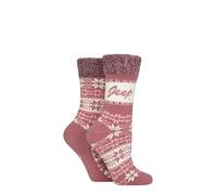 Jeep Women’s 2 Pair Fairisle Soft Top Boot Socks Presented for Gifting Warm Cosy Thick Winter Layers Comfortable Fit Patterned Style Ideal for Cold Weather Walking Size 4-8 Rose/Cream